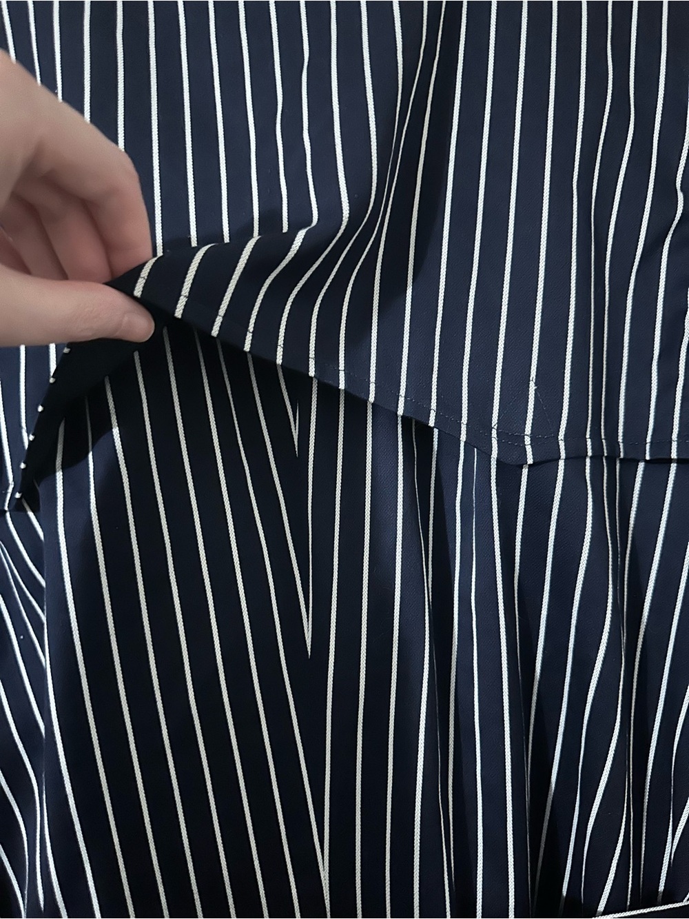 Lauren Ralph Lauren Navy White Stripes 100% Cotton Belted Trench Pea Coat Sz XL - Picture 11 of 14